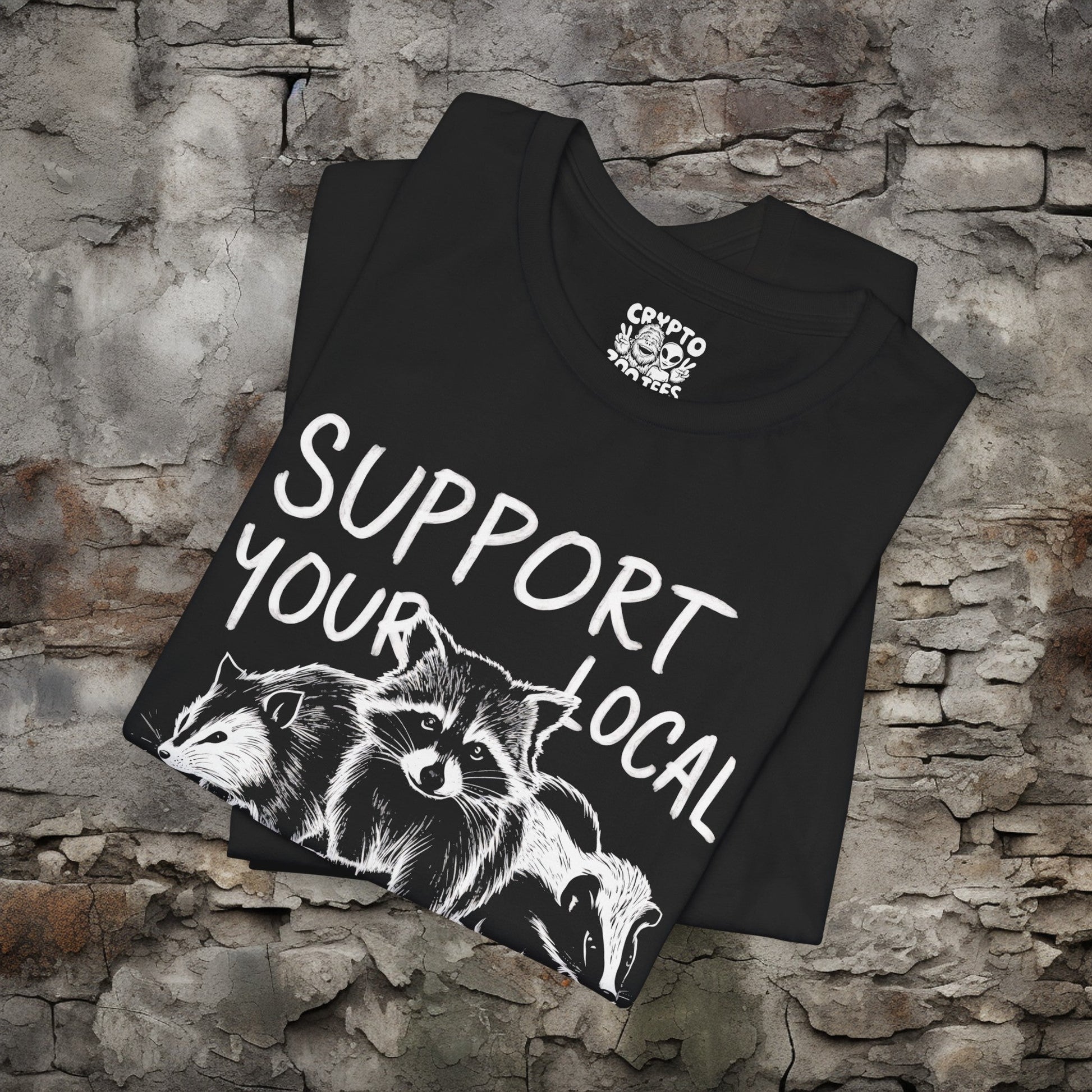 T-Shirt - Support your Local Street Cats Shirt Opossum Raccoon Skunk Tee | Bella + Canvas Unisex T-shirt from Crypto Zoo Tees