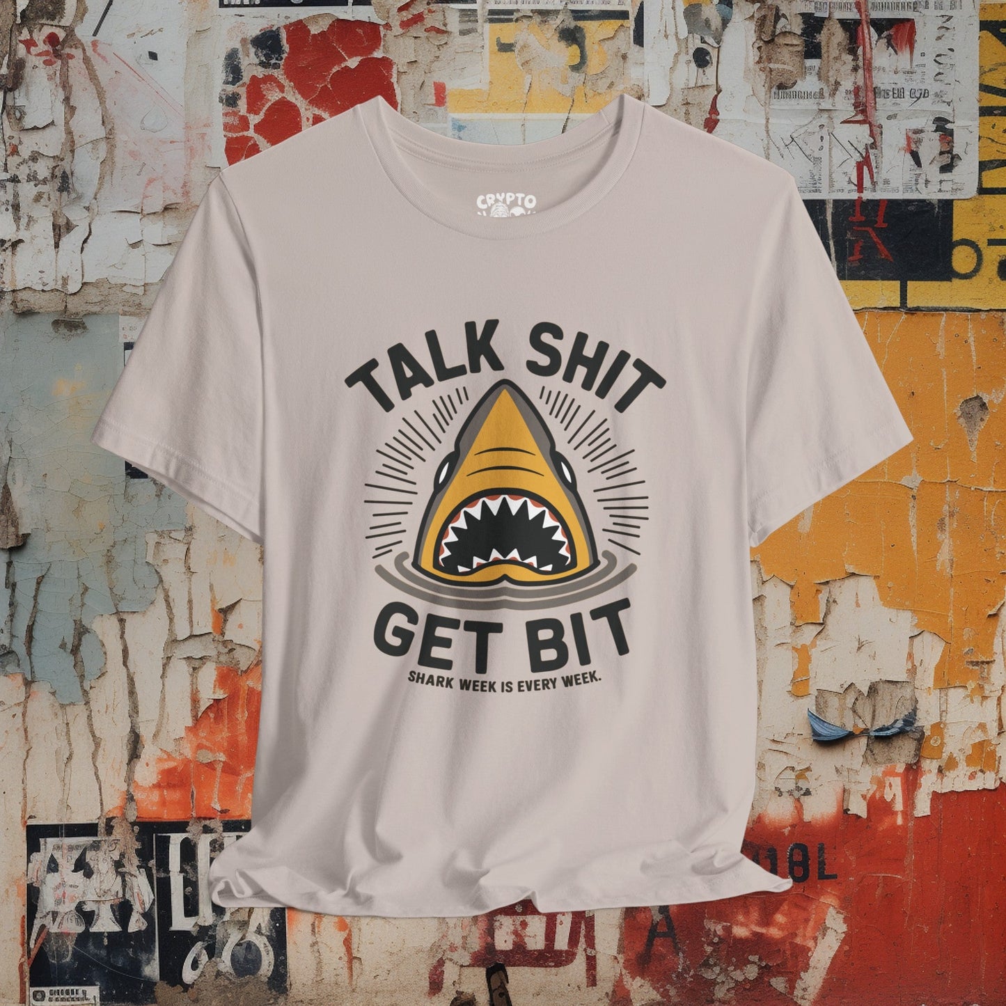 T-Shirt - Talk Shit Get Bit Shark Week is Every Week Tee | Bella + Canvas Unisex T-shirt from Crypto Zoo Tees