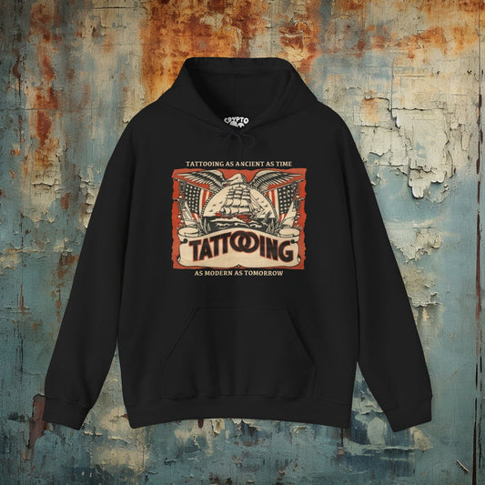 Hoodie - Tattooing As Old As Time Vintage | Hoodie | Hooded Sweatshirt from Crypto Zoo Tees