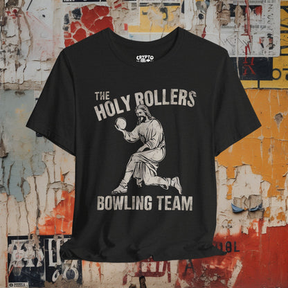 T-Shirt - The Holy Rollers Bowling Team Featuring Jesus Tee | Bella + Canvas Unisex T-shirt from Crypto Zoo Tees