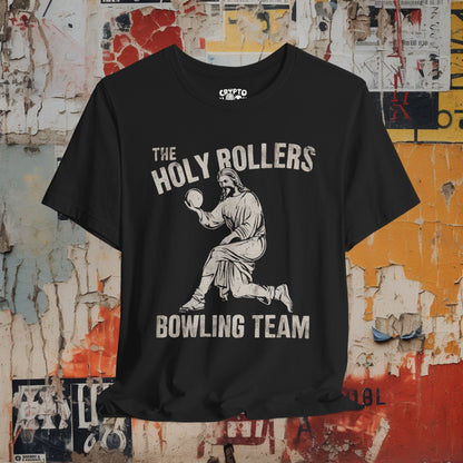 T-Shirt - The Holy Rollers Bowling Team Featuring Jesus Tee | Bella + Canvas Unisex T-shirt from Crypto Zoo Tees