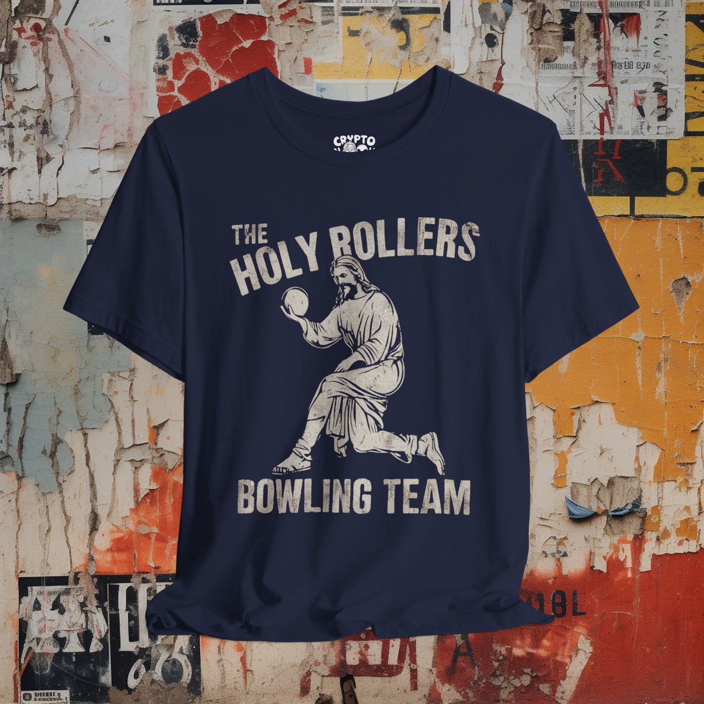 T-Shirt - The Holy Rollers Bowling Team Featuring Jesus Tee | Bella + Canvas Unisex T-shirt from Crypto Zoo Tees