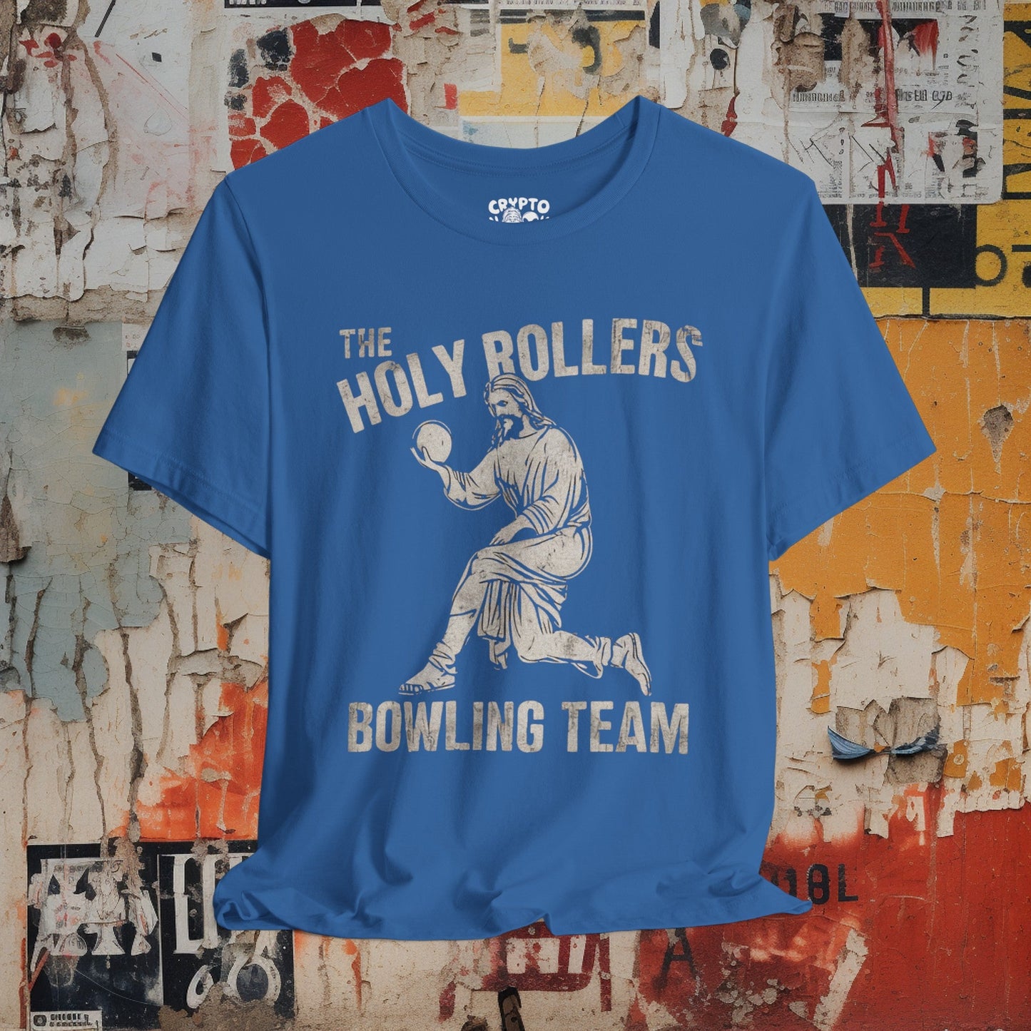 T-Shirt - The Holy Rollers Bowling Team Featuring Jesus Tee | Bella + Canvas Unisex T-shirt from Crypto Zoo Tees