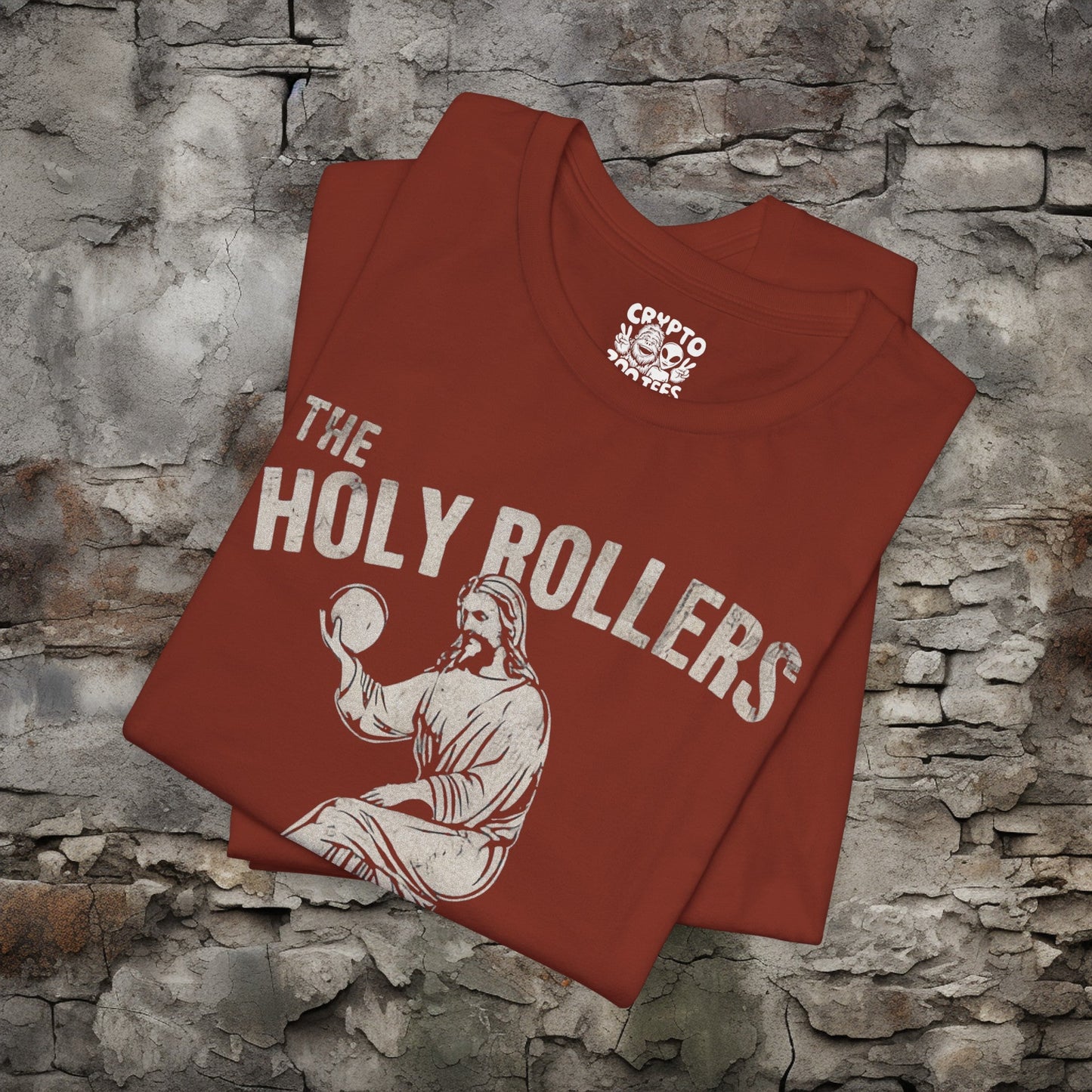 T-Shirt - The Holy Rollers Bowling Team Featuring Jesus Tee | Bella + Canvas Unisex T-shirt from Crypto Zoo Tees