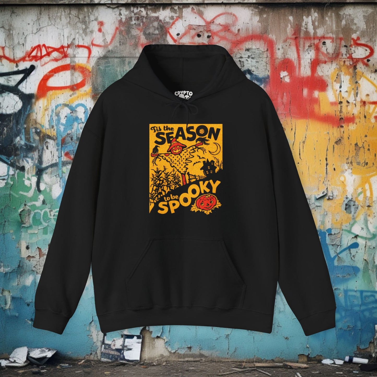 Hoodie - Tis The Season To Be Spooky - Vintage Halloween | Hoodie | Hooded Sweatshirt from Crypto Zoo Tees