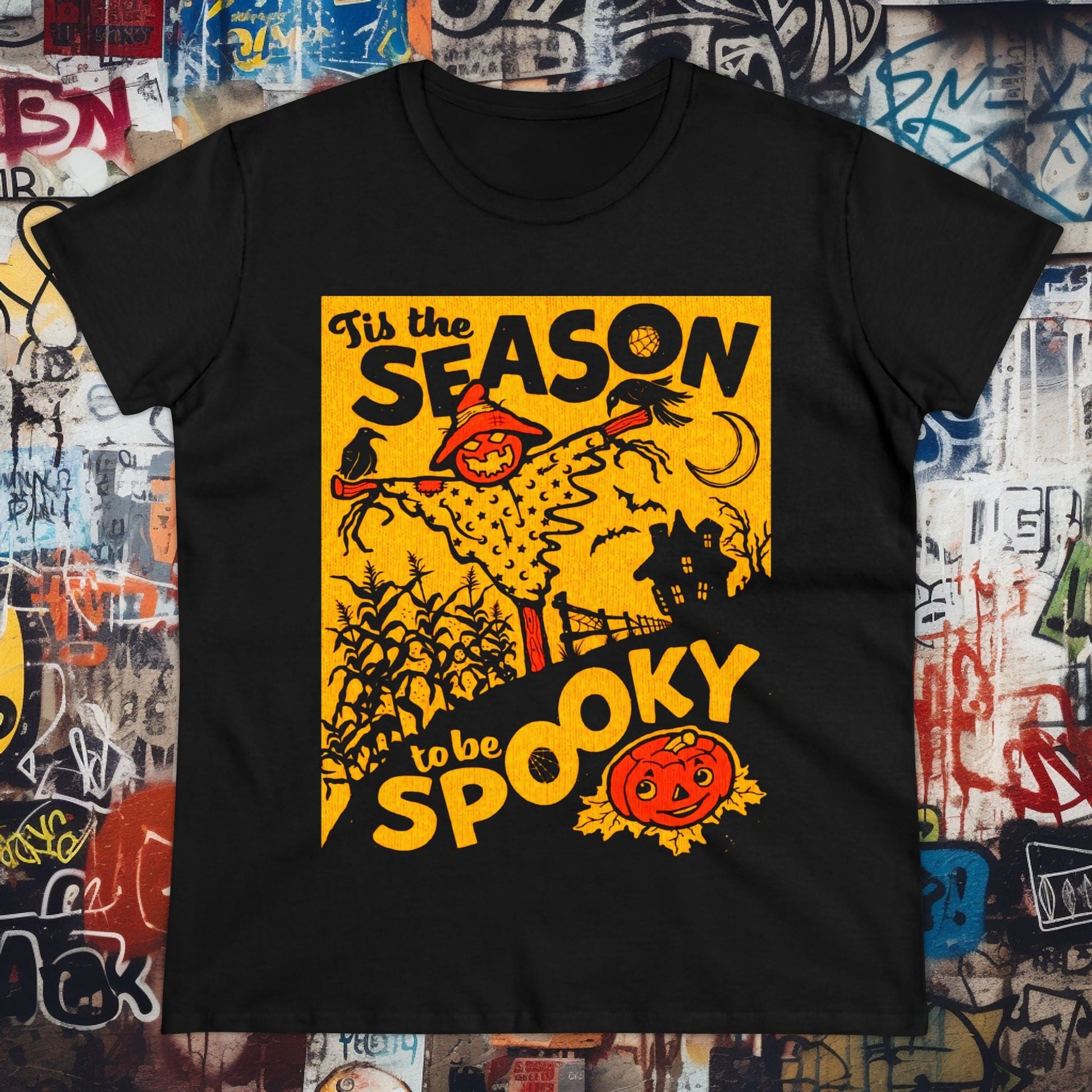 T-Shirt - Tis The Season To Be Spooky - Vintage Halloween | Women's T-Shirt | Cotton Ladies Tee from Crypto Zoo Tees