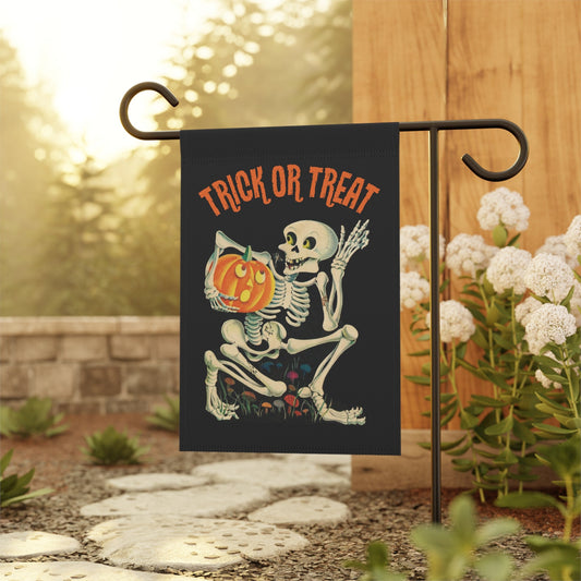 Home Decor - TRICK TREAT SKELETON Garden & House Banner Flag from Crypto Zoo Tees