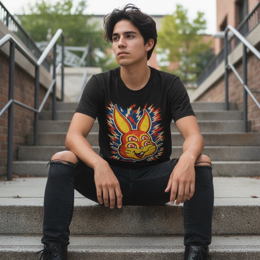 T-Shirt - Trippy Bunny Punk Shirt | Unisex Heavy Cotton - Gildan 5000 | Animals, Retro & Vintage | Psychedelic, Punk from Crypto Zoo Tees