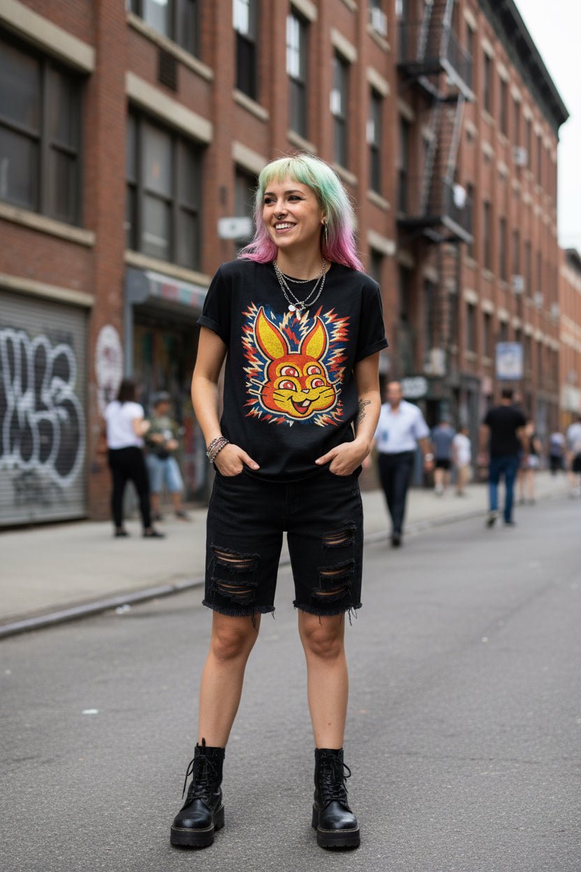 T-Shirt - Trippy Bunny Punk Shirt | Unisex Heavy Cotton - Gildan 5000 | Animals, Retro & Vintage | Psychedelic, Punk from Crypto Zoo Tees