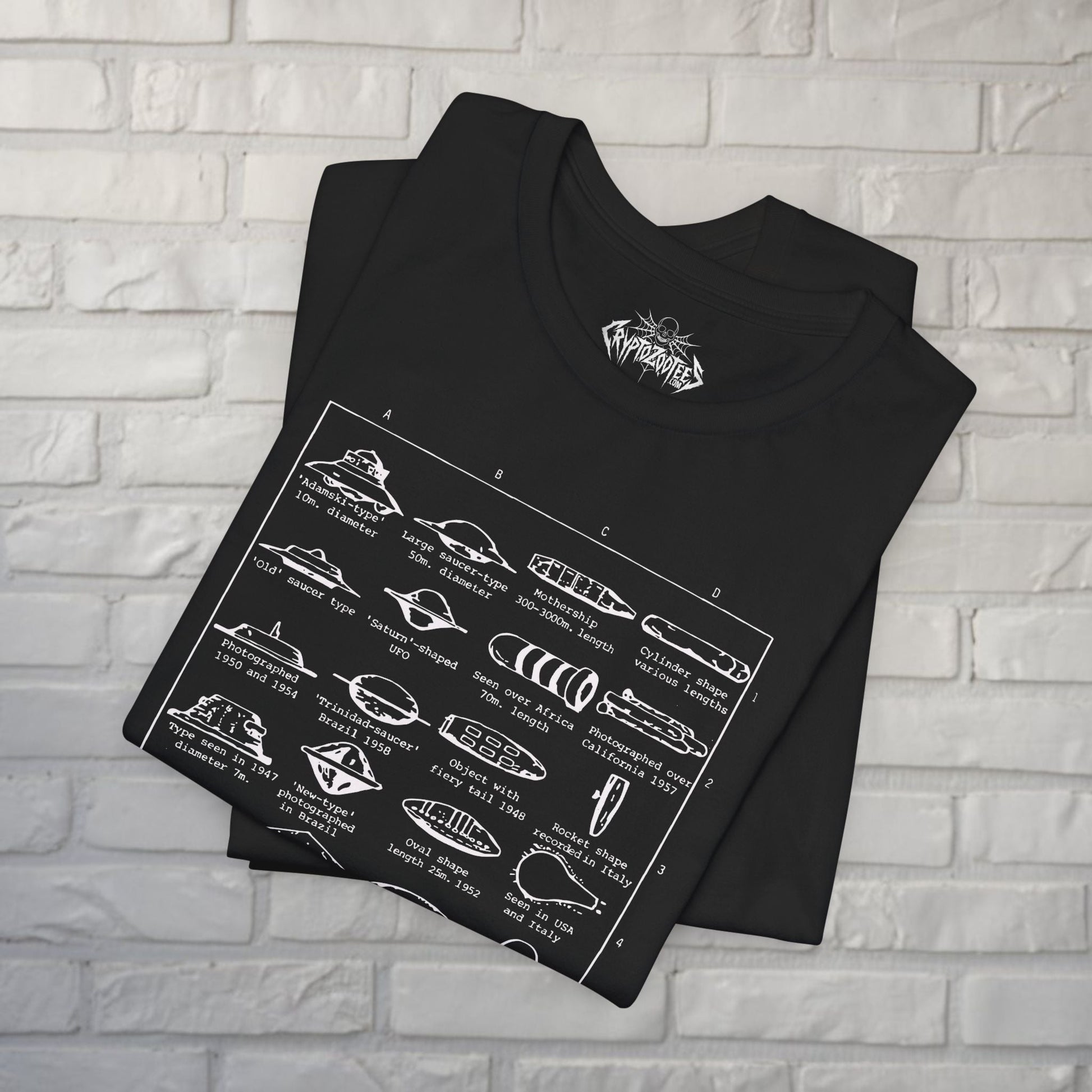 T-Shirt - Type Of UFOs Unisex T-shirt | Unisex T-shirt | Alien & UFO from Crypto Zoo Tees