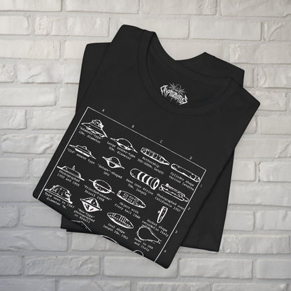 T-Shirt - Type Of UFOs Unisex T-shirt | Unisex T-shirt | Alien & UFO from Crypto Zoo Tees