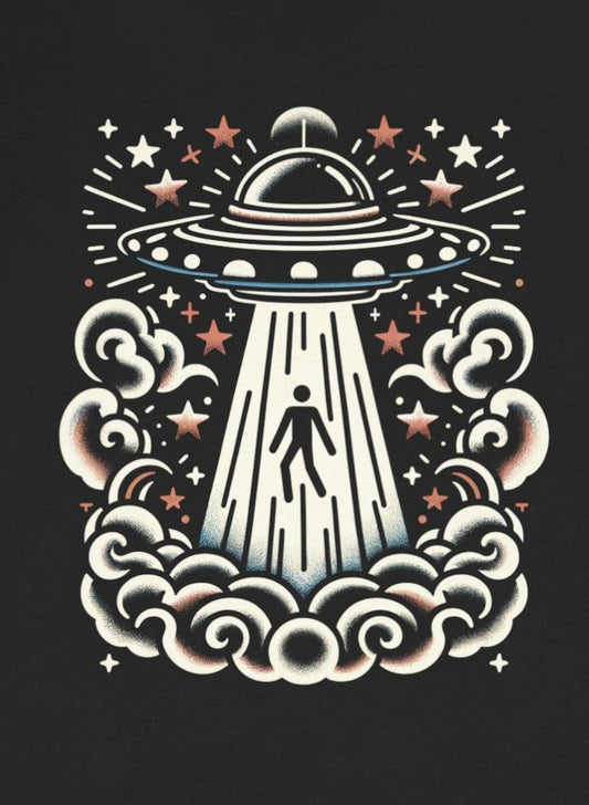 T-Shirt - UFO Alien Abduction American Traditional Shirt - Soft Cotton T-Shirt - Paranormal Tee from Crypto Zoo Tees