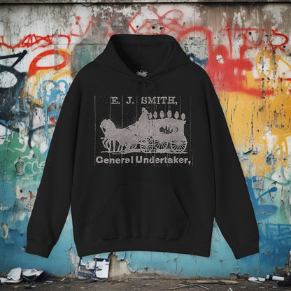 Hoodie - Undertaker Vintage Ad Hoodie | Single Sided Pullover Hoodie | Dark Humor, Horror | Goth/Gothic from Crypto Zoo Tees