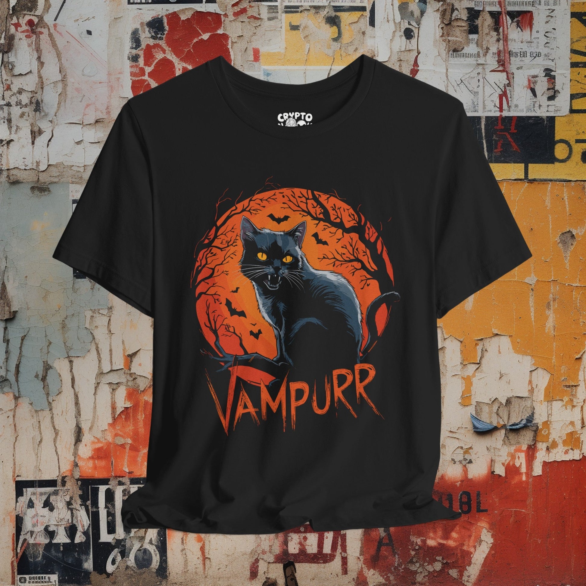 T - Shirt - Vampurr Cat | Horror | Bella + Canvas Unisex T - shirt from Crypto Zoo Tees