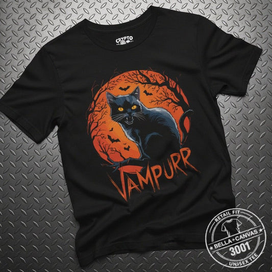 T-Shirt - Vampurr Cat Shirt | Light Fitted - Unisex Bella+Canvas 3001 | Cats, Halloween | Goth/Gothic from Crypto Zoo Tees