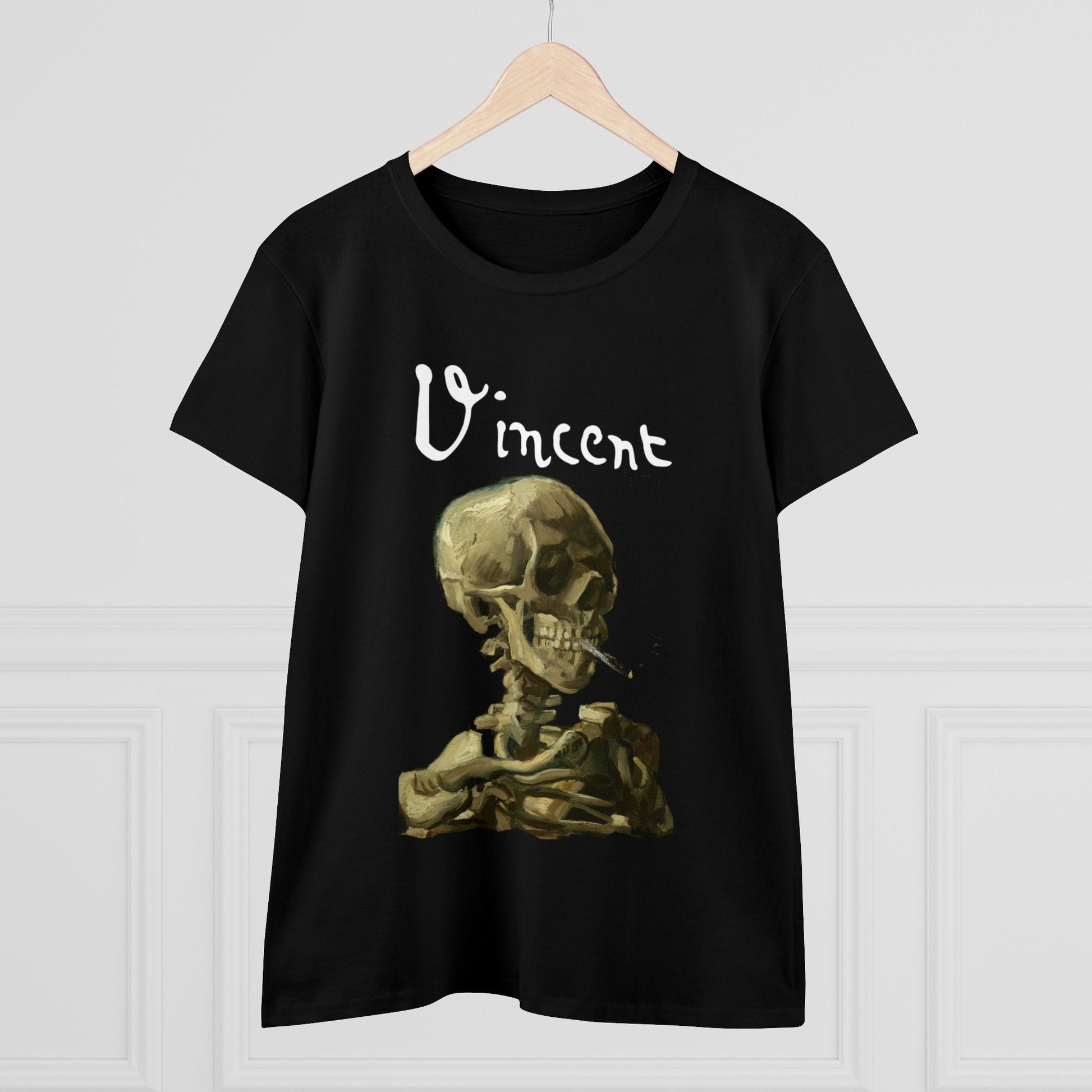 T - Shirt - Van Gogh Skull of a Skeleton with Burning Cigarette | Women's T - Shirt | Cotton Tee from Crypto Zoo Tees