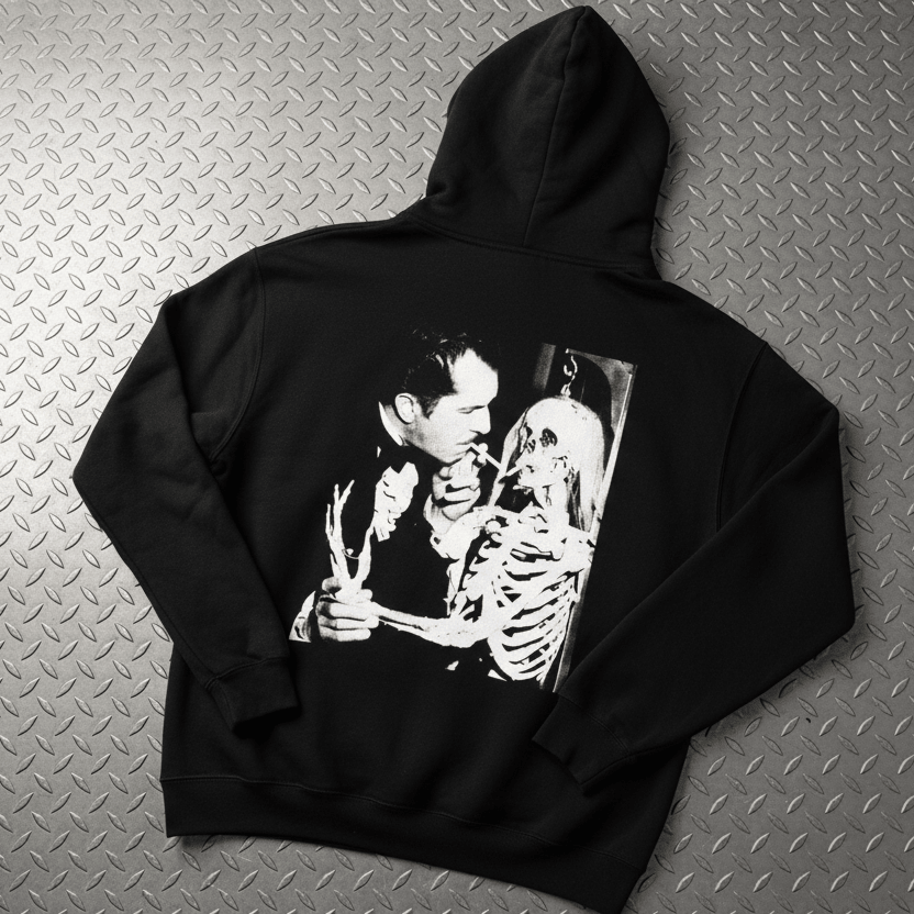 T-Shirt - Vincent Price Skeleton 2 Sided Hoodie | Horror, Skulls & Skeletons | Unisex Pullover Hoodie - Gildan from Crypto Zoo Tees