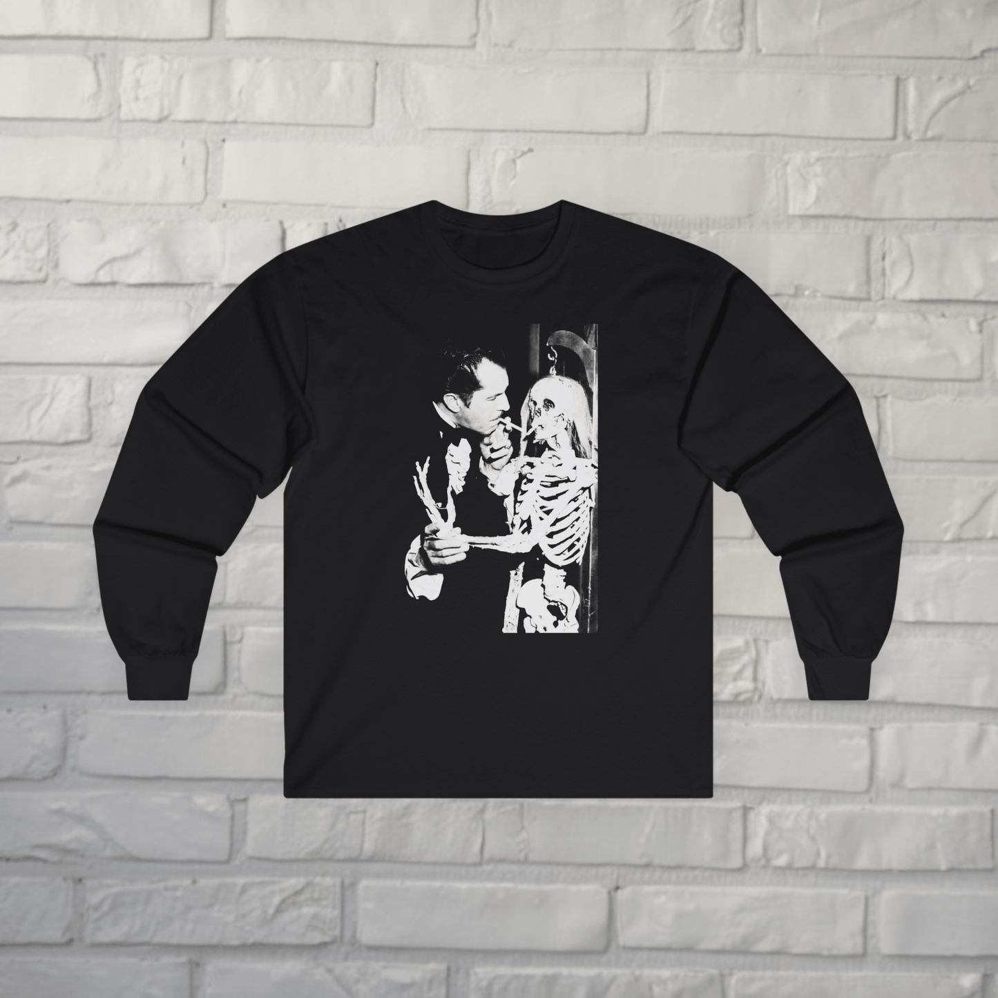 T-Shirt - Vincent Price Skeleton Long Sleeve | Horror, Skulls & Skeletons | Unisex Long Sleeve Tee - Guldan 2400 from Crypto Zoo Tees