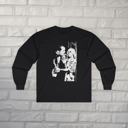 T-Shirt - Vincent Price Skeleton Long Sleeve | Horror, Skulls & Skeletons | Unisex Long Sleeve Tee - Guldan 2400 from Crypto Zoo Tees