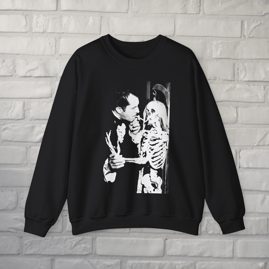 T-Shirt - Vincent Price Skeleton Sweatshirt | Horror, Skulls & Skeletons | Unisex Crewneck Sweatshirt - Gildan 18000 from Crypto Zoo Tees