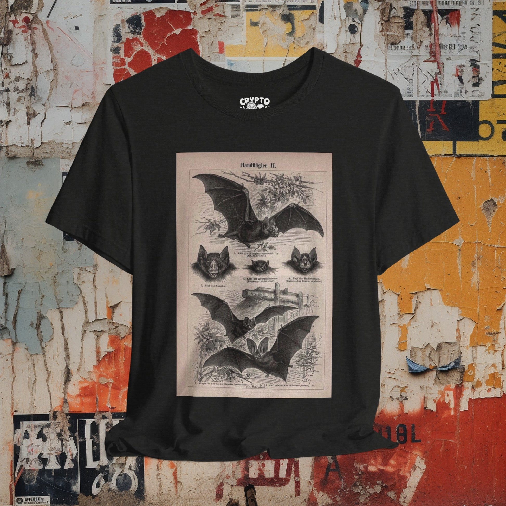 T - Shirt - Vintage Bat Ephemera | Bella + Canvas Unisex T - shirt from Crypto Zoo Tees