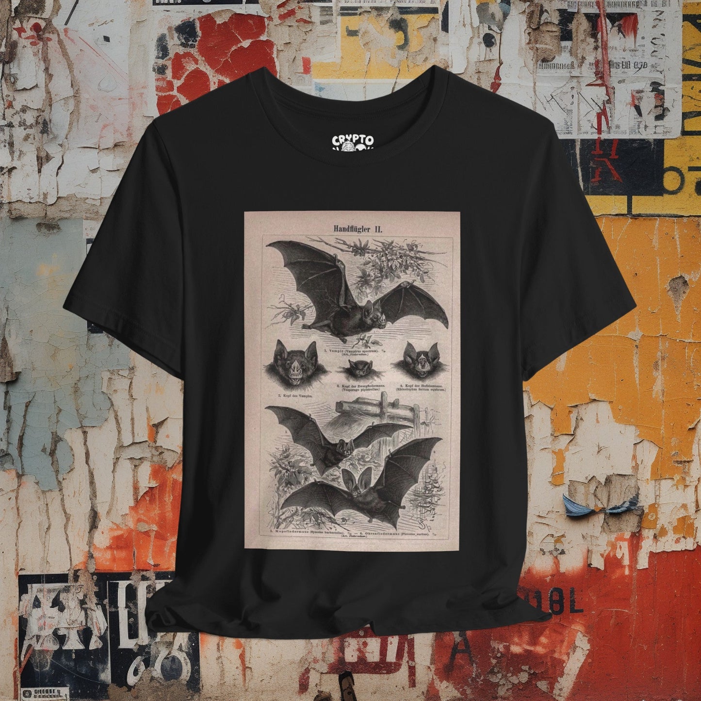 T - Shirt - Vintage Bat Ephemera | Bella + Canvas Unisex T - shirt from Crypto Zoo Tees