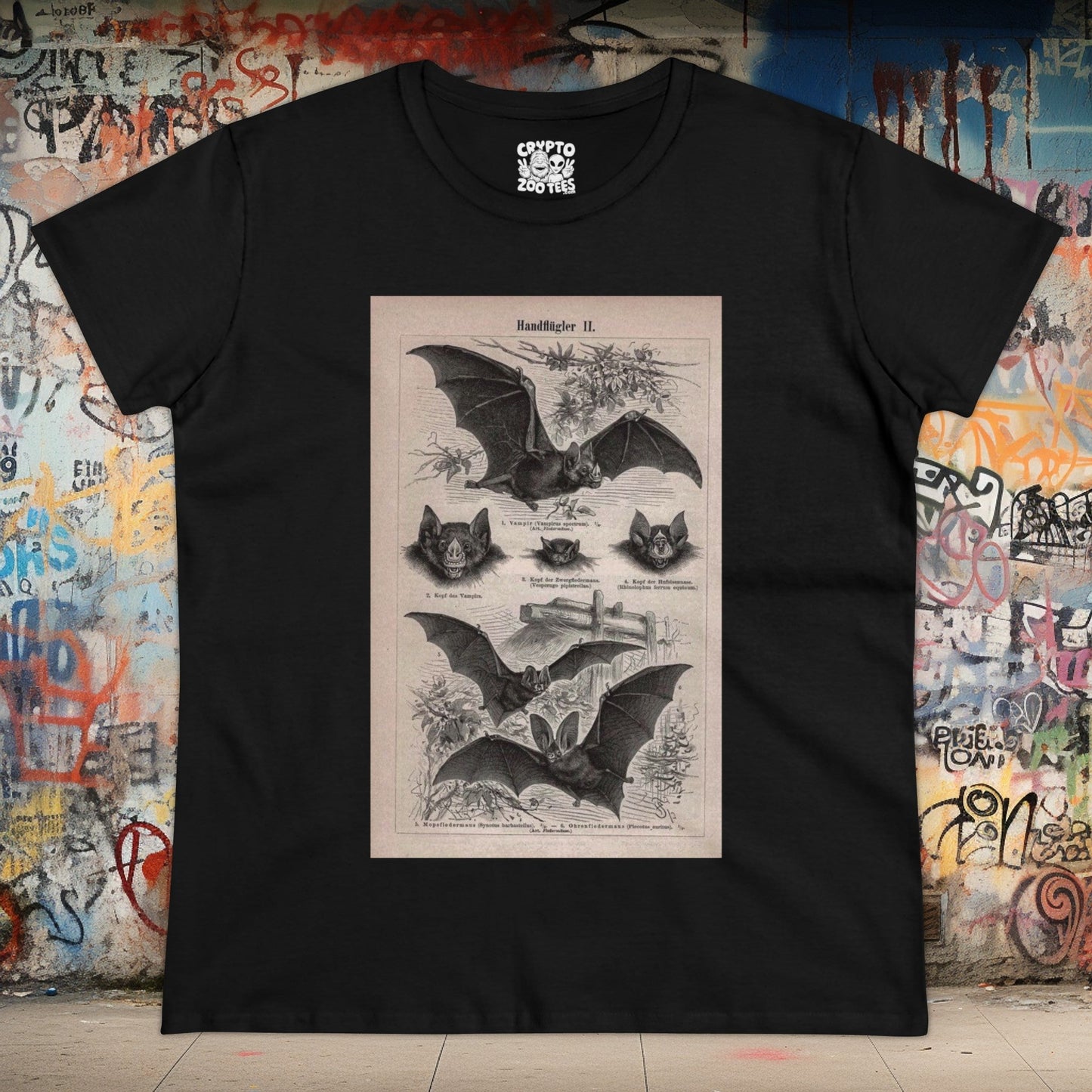 T - Shirt - Vintage Bat Ephemera | Women's T - Shirt | Cotton Tee from Crypto Zoo Tees