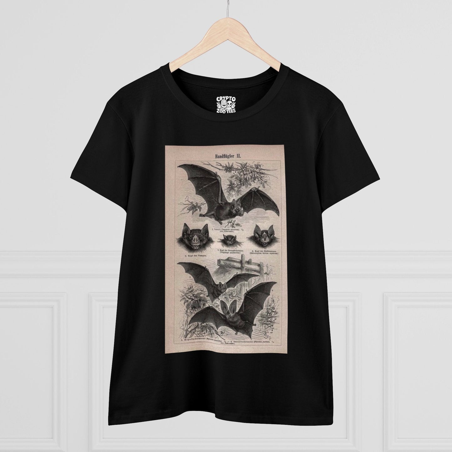 T - Shirt - Vintage Bat Ephemera | Women's T - Shirt | Cotton Tee from Crypto Zoo Tees