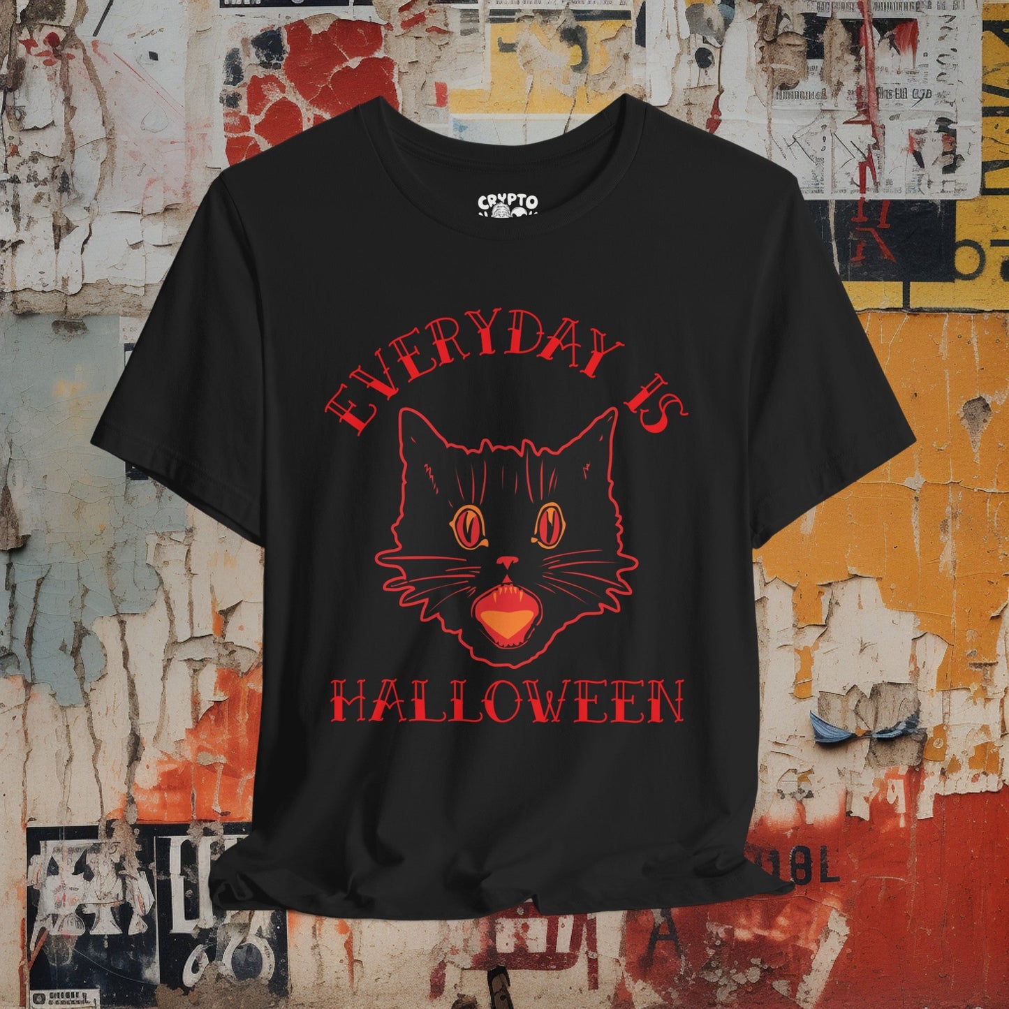 T-Shirt - Vintage Everyday is Halloween Gothic Black Cat Tee | Bella + Canvas Unisex T-shirt from Crypto Zoo Tees