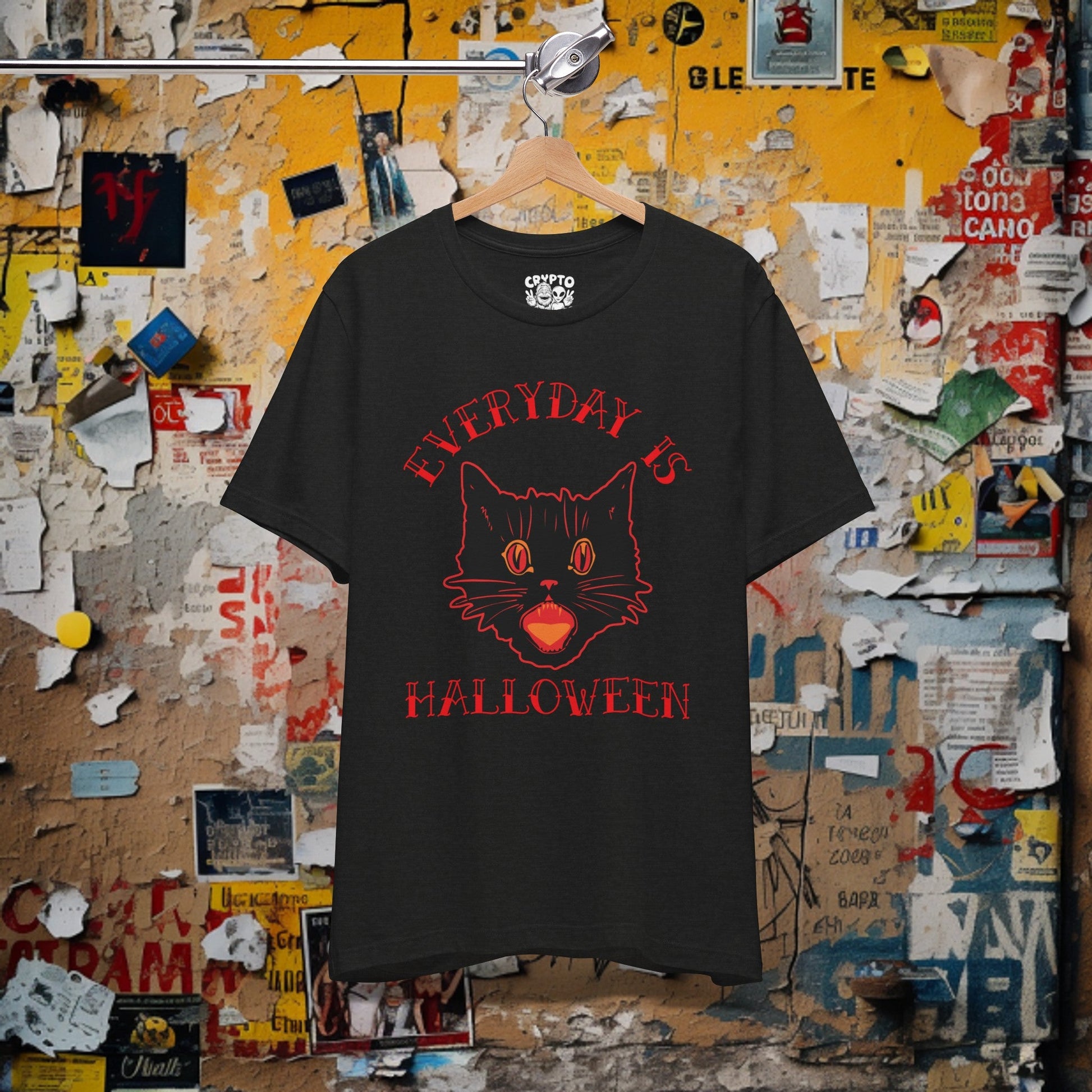 T-Shirt - Vintage Everyday is Halloween Gothic Black Cat Tee | Bella + Canvas Unisex T-shirt from Crypto Zoo Tees