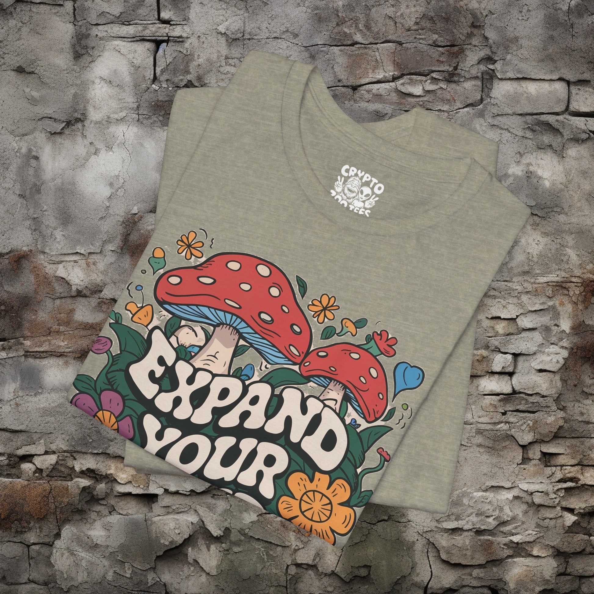 T-Shirt - Vintage Expand Your Mind Mushroom Tee | Bella + Canvas Unisex T-shirt from Crypto Zoo Tees