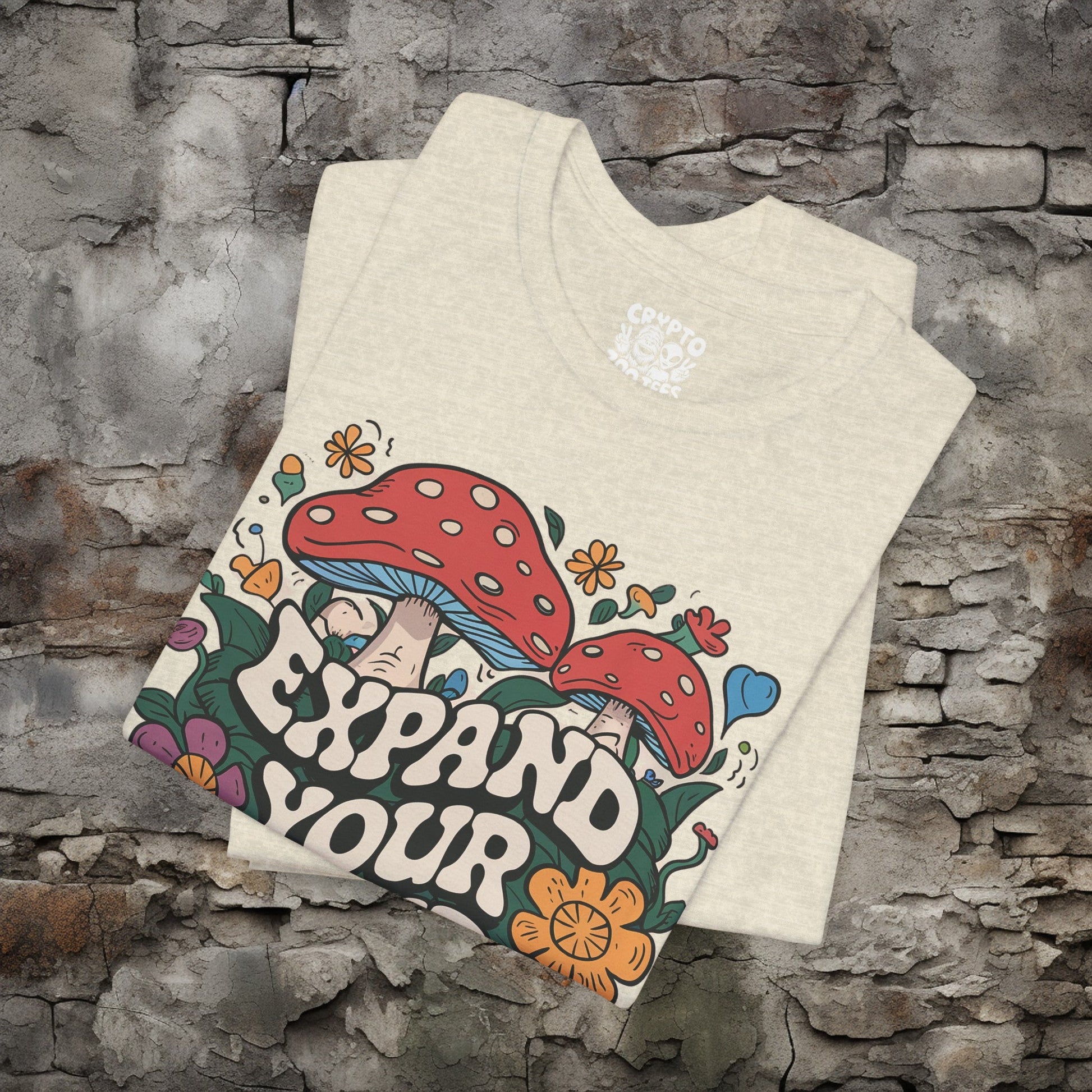 T-Shirt - Vintage Expand Your Mind Mushroom Tee | Bella + Canvas Unisex T-shirt from Crypto Zoo Tees