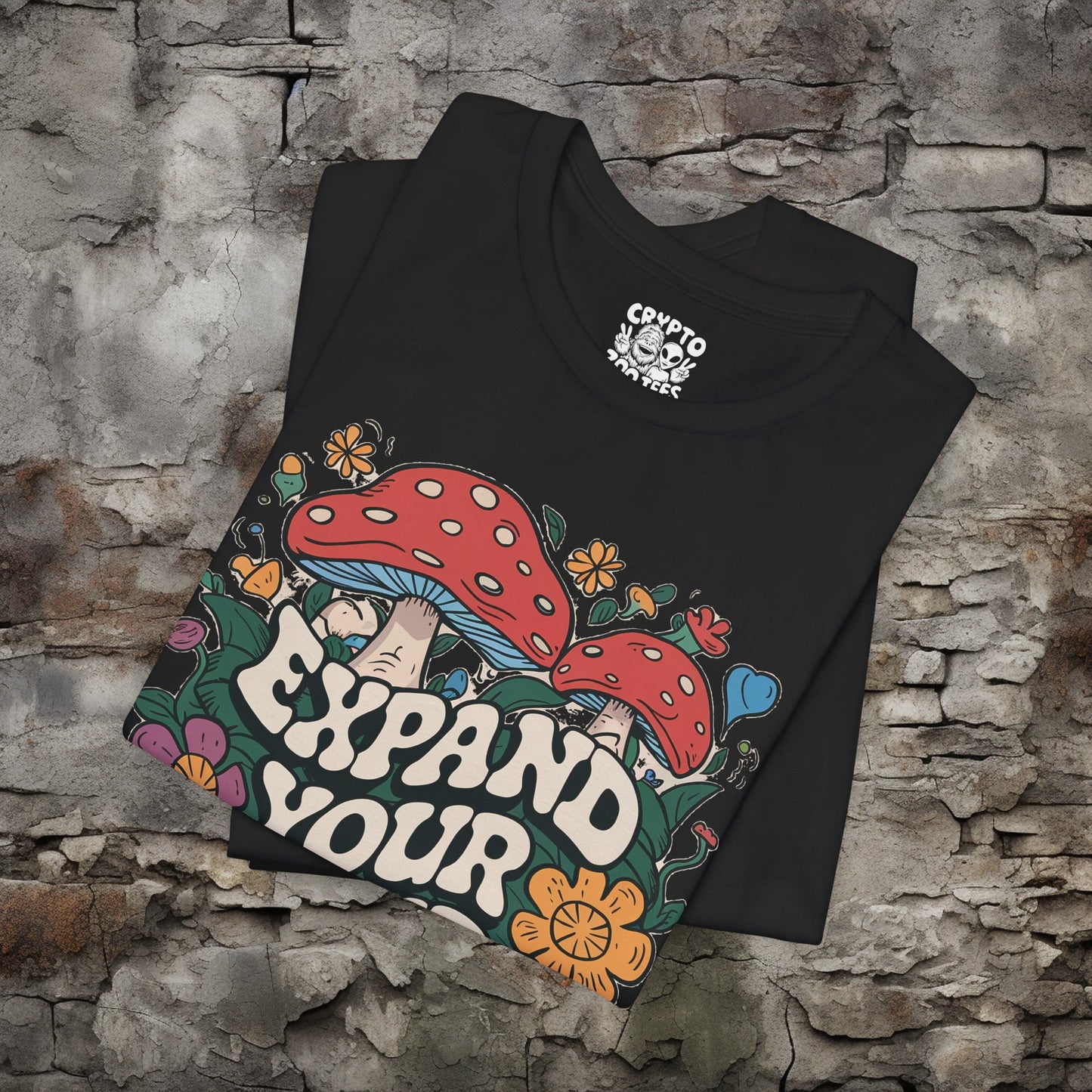 T-Shirt - Vintage Expand Your Mind Mushroom Tee | Bella + Canvas Unisex T-shirt from Crypto Zoo Tees