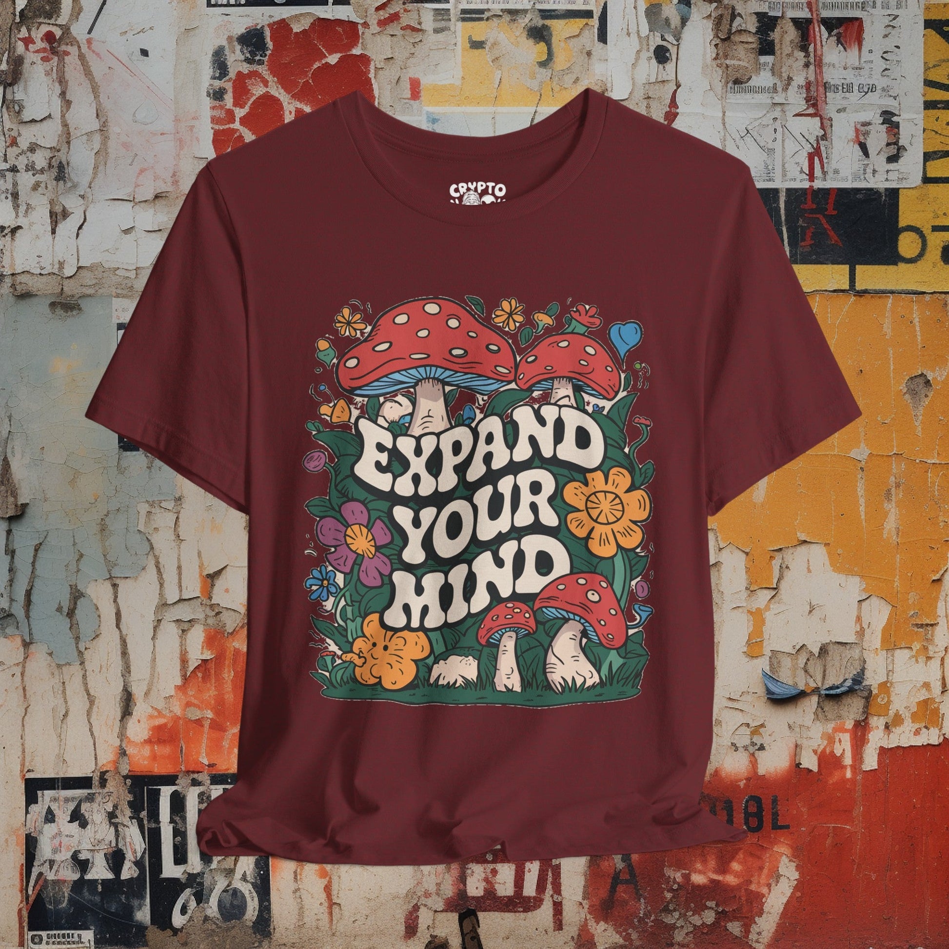 T-Shirt - Vintage Expand Your Mind Mushroom Tee | Bella + Canvas Unisex T-shirt from Crypto Zoo Tees