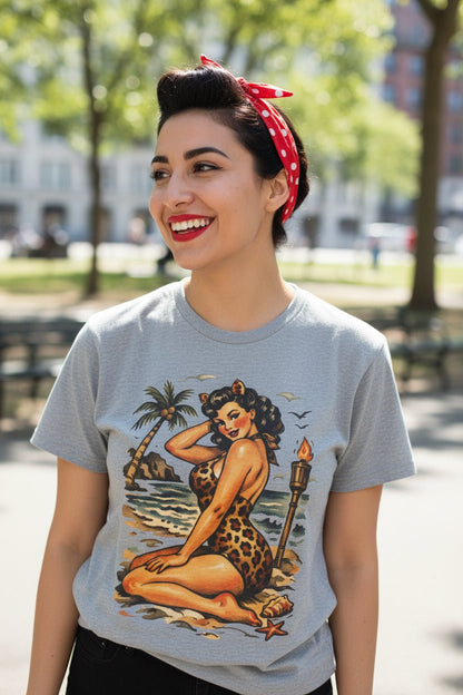 T-Shirt - Vintage Pin Up Beach Shirt | Unisex Heavy Cotton - Gildan 5000 | Retro & Vintage, Art & Artists | Rockabilly from Crypto Zoo Tees