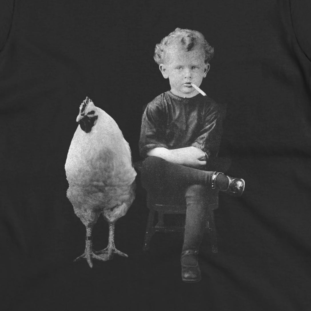 T-Shirt - Vintage Smoking Kid with Chicken T-Shirt | Retro & Vintage, Funny, Weird Punk | Pullover Hoodie from Crypto Zoo Tees