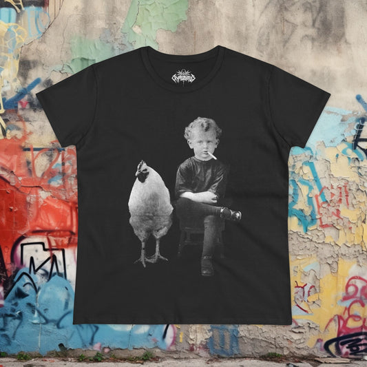 T-Shirt - Vintage Smoking Kid with Chicken T-Shirt | Retro & Vintage, Funny, Weird Punk | Pullover Hoodie from Crypto Zoo Tees