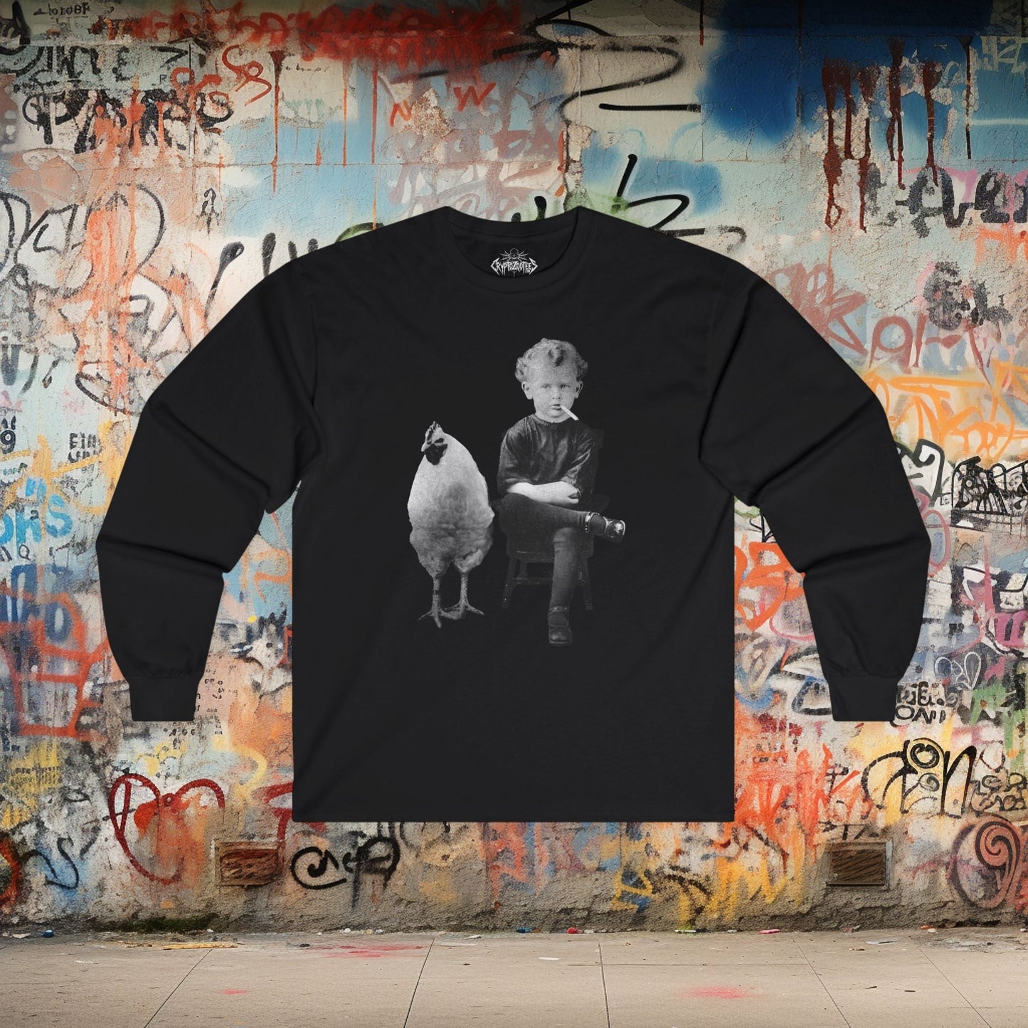 T-Shirt - Vintage Smoking Kid with Chicken T-Shirt | Retro & Vintage, Funny, Weird Punk | Pullover Hoodie from Crypto Zoo Tees