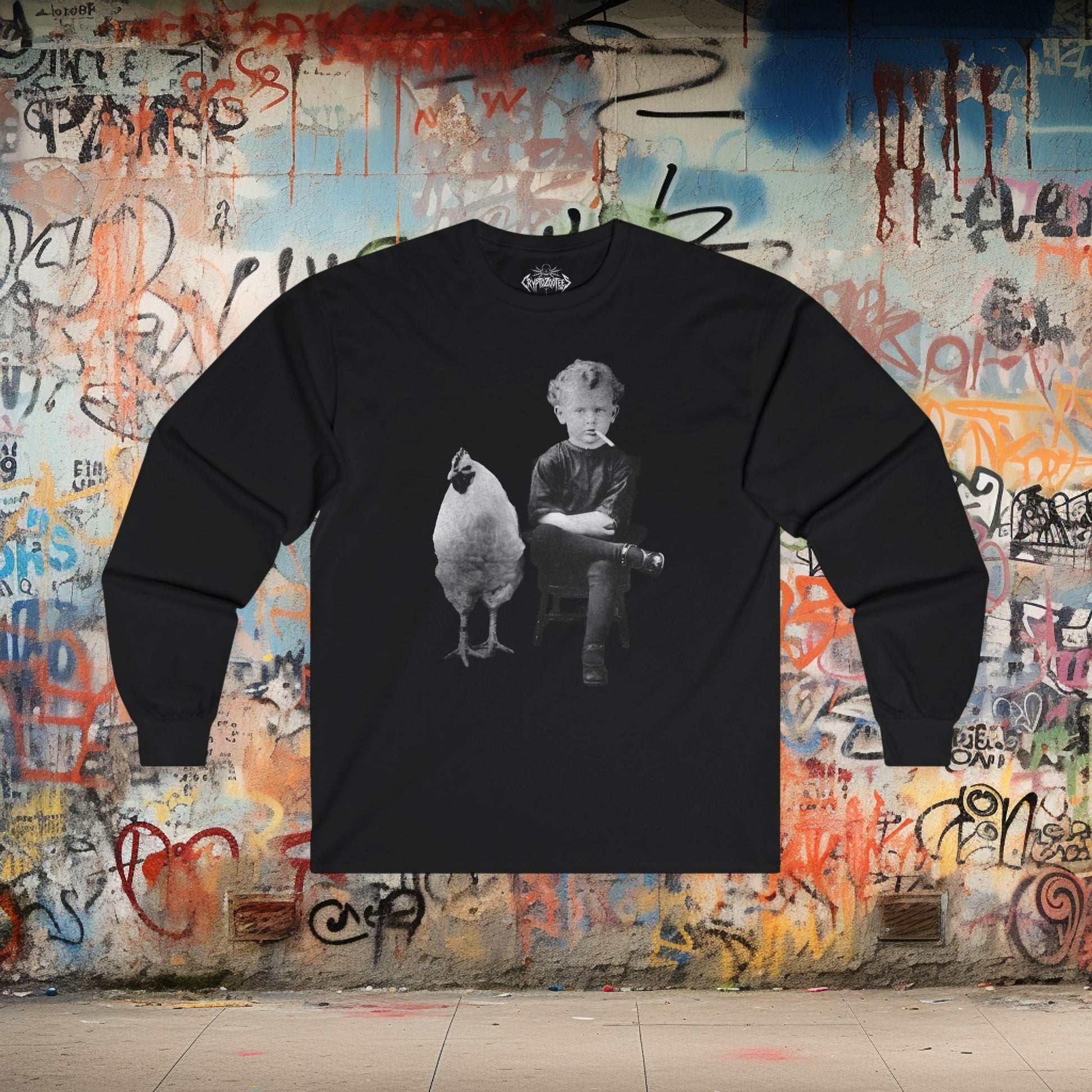 T-Shirt - Vintage Smoking Kid with Chicken T-Shirt | Retro & Vintage, Funny, Weird Punk | Pullover Hoodie from Crypto Zoo Tees