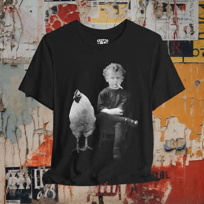 T-Shirt - Vintage Smoking Kid with Chicken T-Shirt | Unisex T-Shirt | Retro & Vintage, Funny | Weird Punk from Crypto Zoo Tees