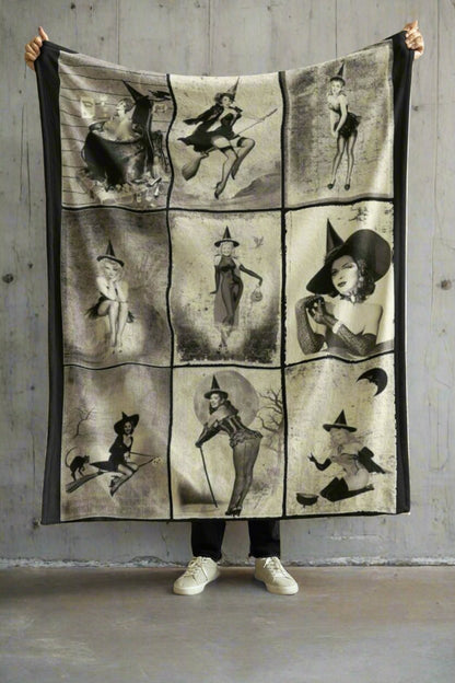 All Over Prints - Vintage Witches Plush Velveteen Blanket - Soft, Cozy & Customizable from Crypto Zoo Tees