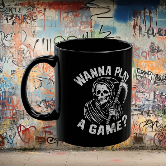 Mug - Wanna Play A Game? Grim Reaper | 11oz Coffee Mug | Cup from Crypto Zoo Tees