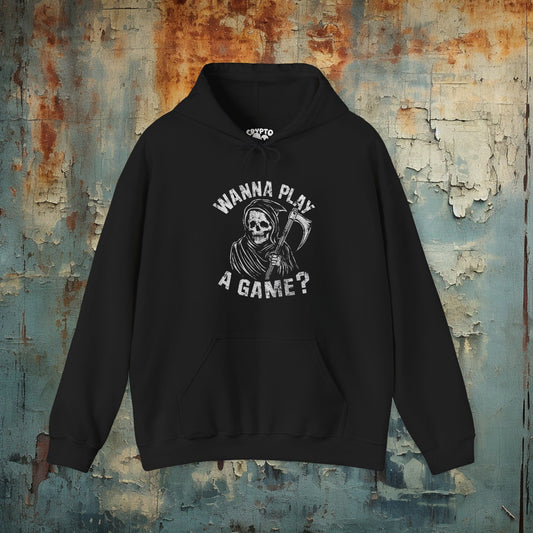 Hoodie - Wanna Play A Game Grim Reaper | Hoodie | Hooded Sweatshirt from Crypto Zoo Tees
