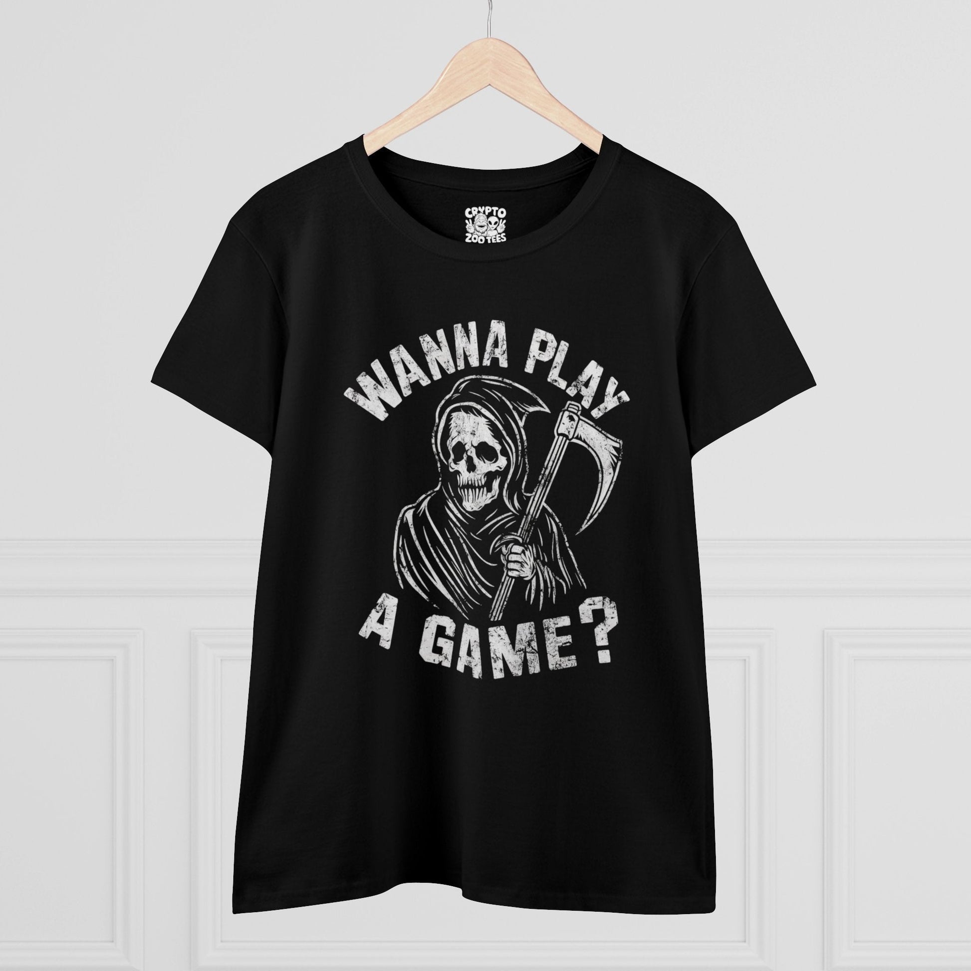 T-Shirt - Wanna Play A Game Grim Reaper | Women's T-Shirt | Cotton Tee from Crypto Zoo Tees