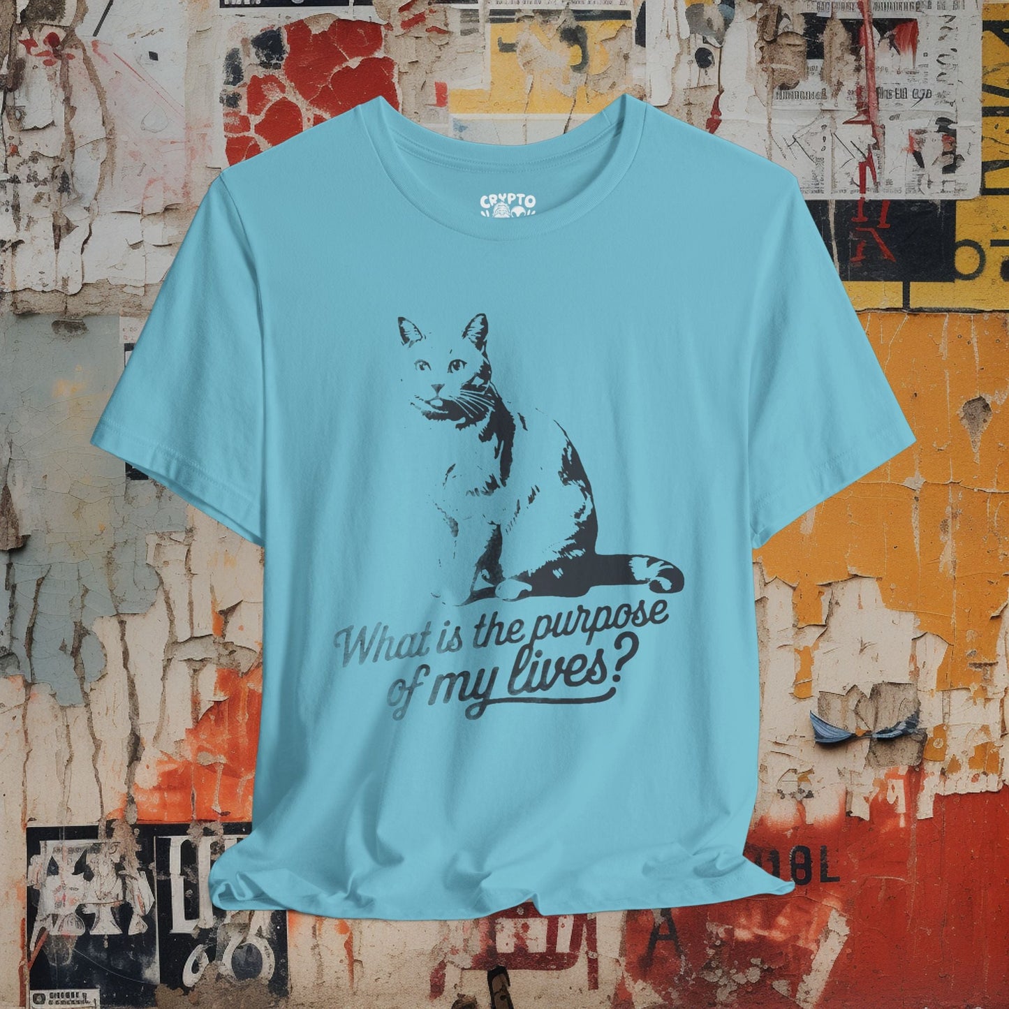 T-Shirt - what is the purpose of my lives cat 2 Tee, Retro Graphic Shirt, Funny Quirky T-Shirt, Unique Unisex Apparel, Chicken Tee, Edgy Nostalgic Shirt from Crypto Zoo Tees