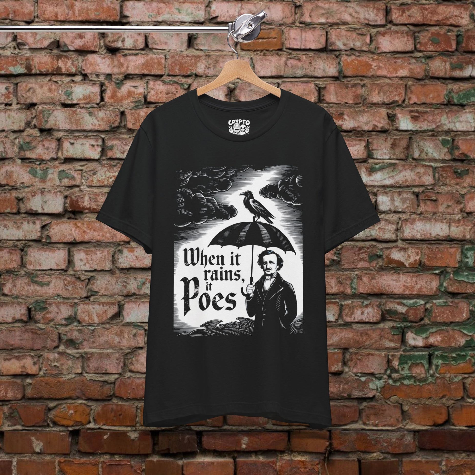 T-Shirt - When It Rains It Poes | Unisex T-shirt | Thinkers | Goth from Crypto Zoo Tees