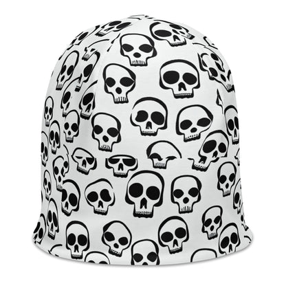  - White Skull Pattern Beanie | All - Over Print, Double - Layered, Cozy & Stylish for Chilly Days from Crypto Zoo Tees