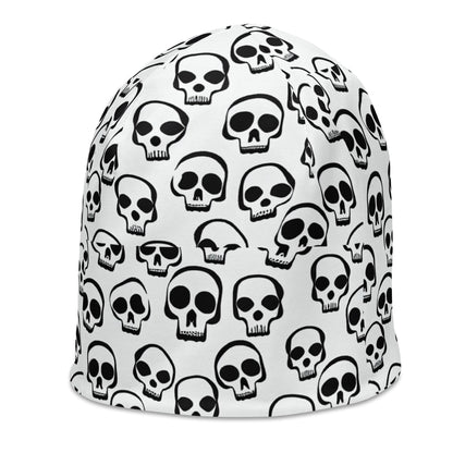  - White Skull Pattern Beanie | All - Over Print, Double - Layered, Cozy & Stylish for Chilly Days from Crypto Zoo Tees