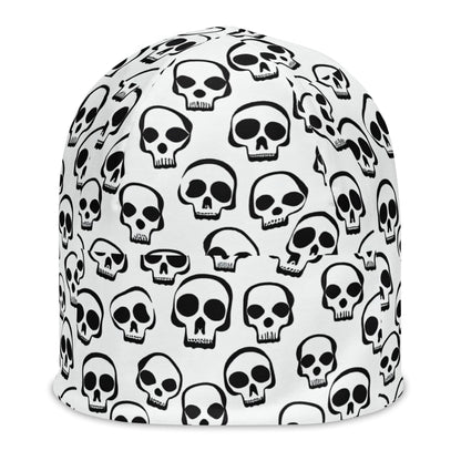  - White Skull Pattern Beanie | All - Over Print, Double - Layered, Cozy & Stylish for Chilly Days from Crypto Zoo Tees