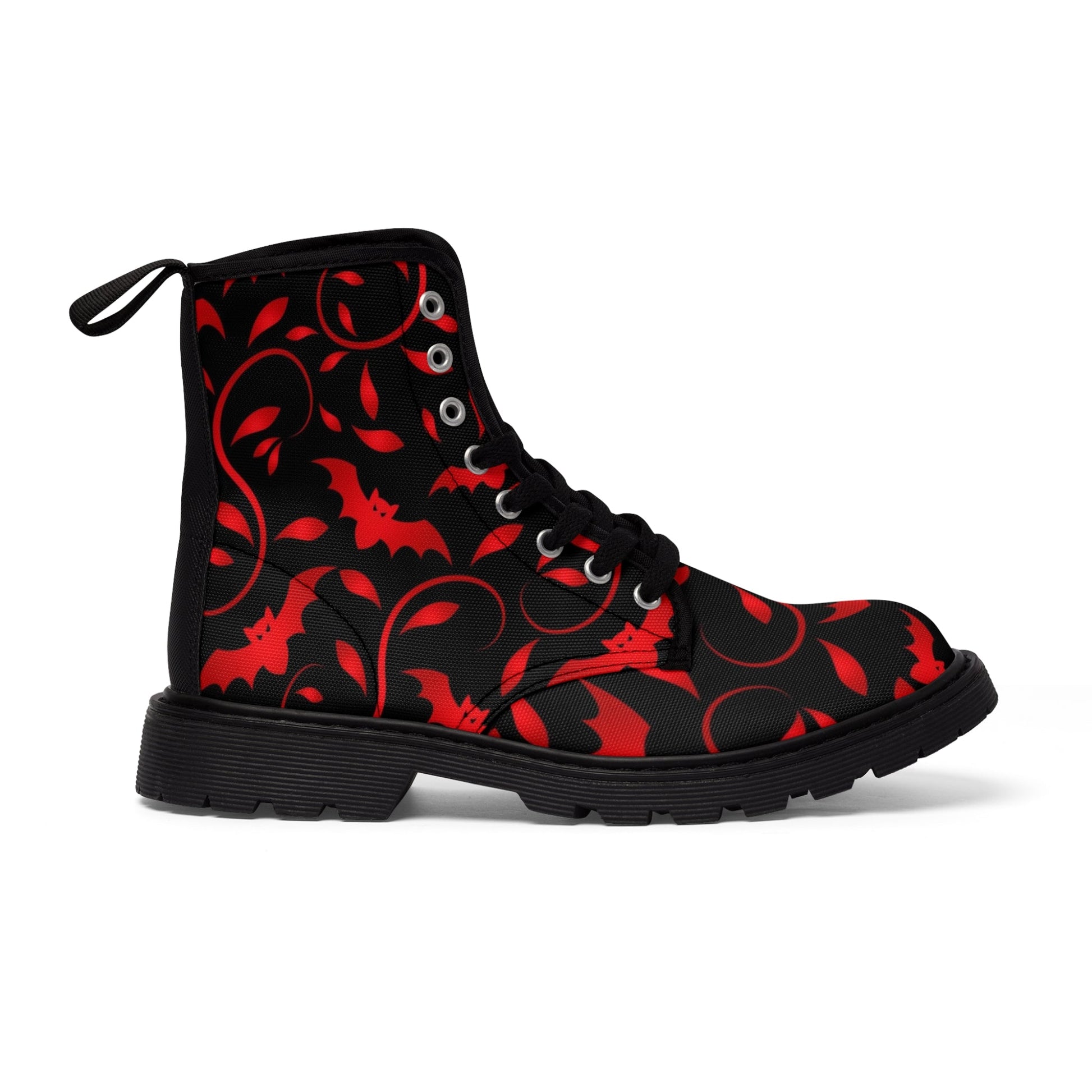 Shoes - Women's Boots Gothic Black and Red Bat Boots | Goth Punk Boots | Bat Themed Footwear | Black Red Ankle Boots | Gothic Fashion Boots | Halloween Costume Shoes from Crypto Zoo Tees